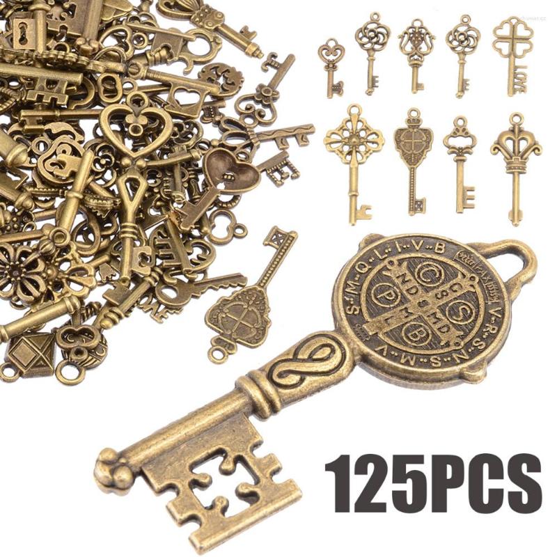 

Keychains 125pcs/set Creative Vintage Antique Bronze Skeleton Keys Fancy Heart Bow Pendant Necklace Hanging Decor Old Look DIY Craft Retro