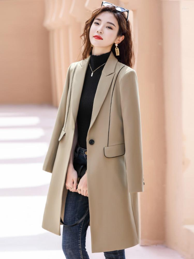 

Women' Trench Coats Khaki Windbreaker Coat Women' Spring And Autumn 2022 High-end Atmospheric Medium Long Suit Is, Black windbreaker