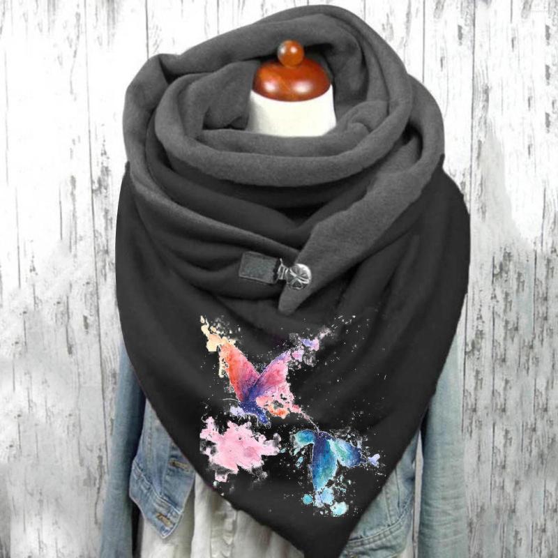 

Scarves Vintage Butterfly Print Scarf Women Winter Warm Button Soft Wrap Casual Multi-purpose Shawls Bufanda Mujer