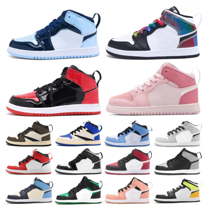 

Basketball Shoes Sport Trainer Mid High Strap Sneaker Baby Kids Toddler Youth Elastic Buckle Jumpman 1 1S Obsidian Chicago Boys Girls Children Size 9C- 5Y 26-7, Shoe box