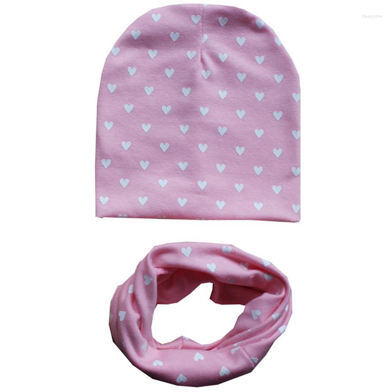 

Hats Autumn Cotton Baby Hat Girl Scarf Star Print Skullies Kids Beanies Boy Cap Neck Collars Spring Neckerchief Set, Love grey