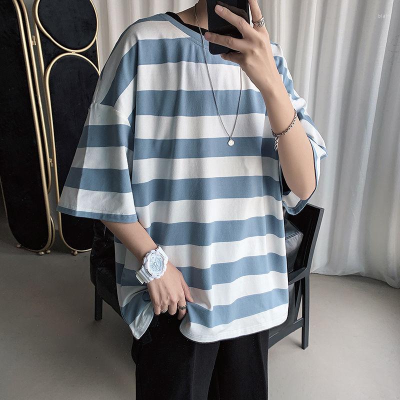 

Men' T Shirts Summer Cotton T-shirt Men' Fashion Casual O-neck Striped Shirt Men Streetwear Korean Loose Short-sleeved Tshirt Mens, Black