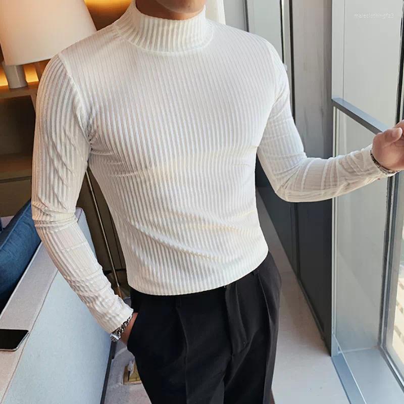 

Men's T Shirts Fashion Corduroy Turtlneck Velvet For Mens Striped Shirt Slim Fit Basic Long Sleeve Tight Blouse, Black