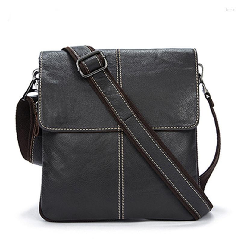 

Evening Bags Men's Bag Retro Genuine Leather Mobile Phone Messenger Vertical Solid Color Flip Shoulder Male Handbag, Black