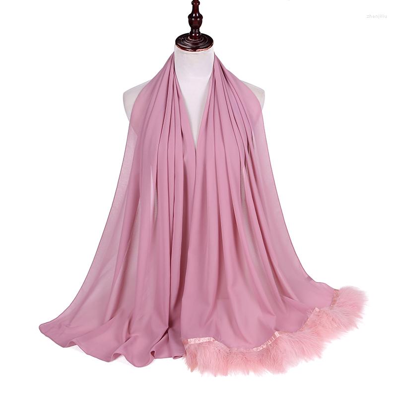 

Scarves Feather Chiffon Scarf Hijab Down Bubble Luxury Tassel Shawl Muslim 170X75cm