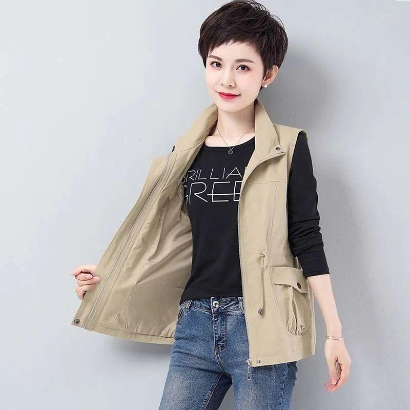 

Women's Vests Women Vest 2022 Fashion Spring Autumn Waistcoat Zipper Sleeveless Short Jacket Tops Khaki Black Outerwear E201