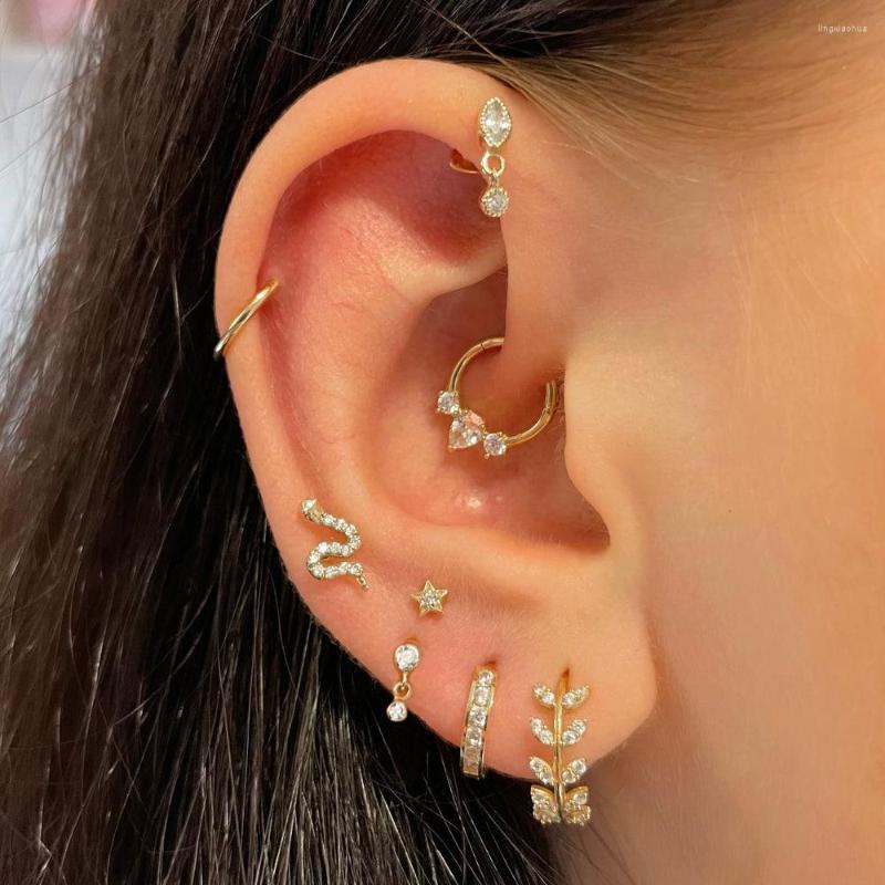 

Stud Earrings 1PC Piercing Ear Daith Flat For Women Jewlery Zircon Gold Color Star Snake Tragus Septum Accessories