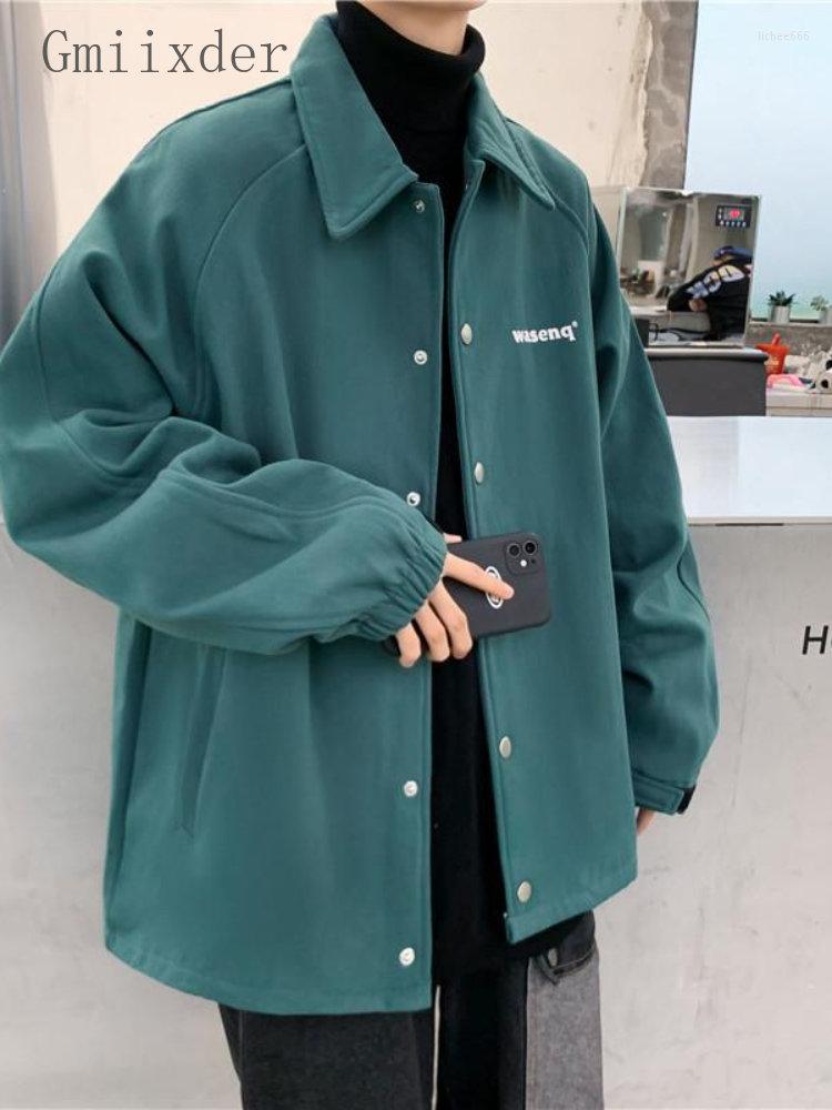 

Men' Jackets Gmiixder Spring Autumn Cargo Jacket Men' Korean Trend Thin Button Top Unisex Oversize Preppy Casual Bf Male Lapel Coat, Gray-blue light