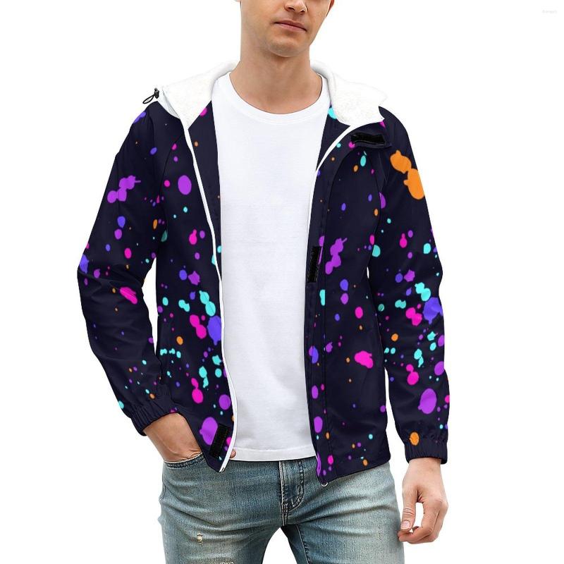 

Men' Jackets Colorful Splash Winter Trippy Print Street Style Thick Casual Coats Waterproof Loose Windbreak Design Oversized Jacket, Style-7