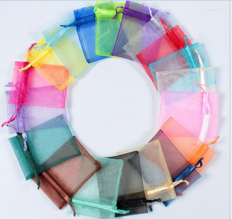 

Jewelry Pouches OYKZA Quality 100pcs Organza Bag Packaging Bags Wedding Gift Random Mix Drawstring 5x7cm