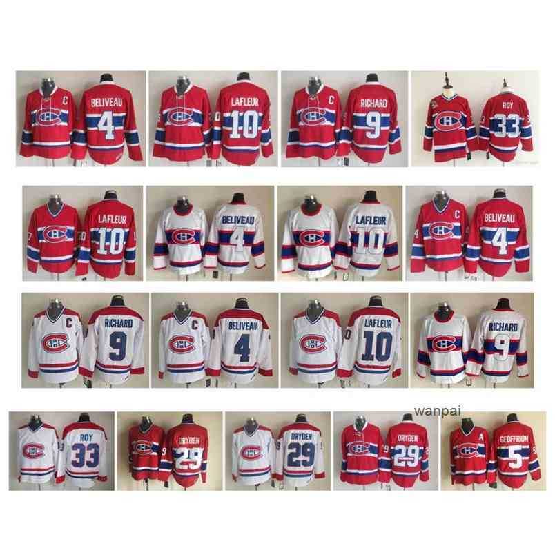 

95 Vintage Montreal Canadiens Jersey 33 Patrick Roy 4 Jean Beliveau 9 Maur Richard 10 Guy Lafleur 29 Ken Dryden 5 Geoffrion CCM Hockey nhl's Jerseys, As pic