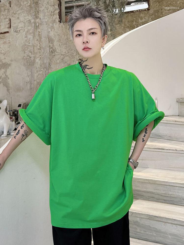 

Men's T Shirts Round Neck Solid Color Men T-shirt Rolled Cuffs 2023 Autumn Summer Temperament Korean Fashion Casual 2A2522, Black