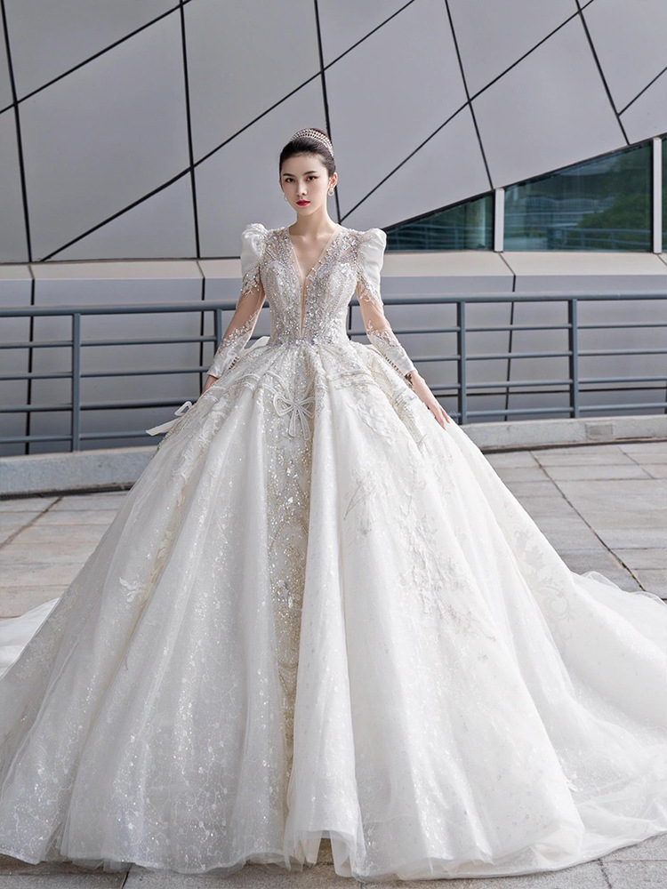 luxury Gorgeous A Line Wedding Dresses V Neck Princess Royal with Lace Appliques Bridal Gown vestido de novia-image-814327802