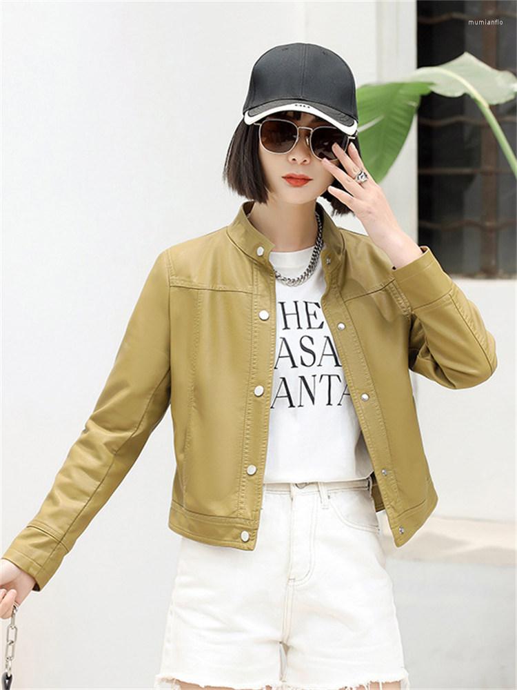 

Women's Leather Casual Simple Jacket Women Spring Self-cultivation Stand Collar Washed Outer Wear Fashion PU JD2246, Black