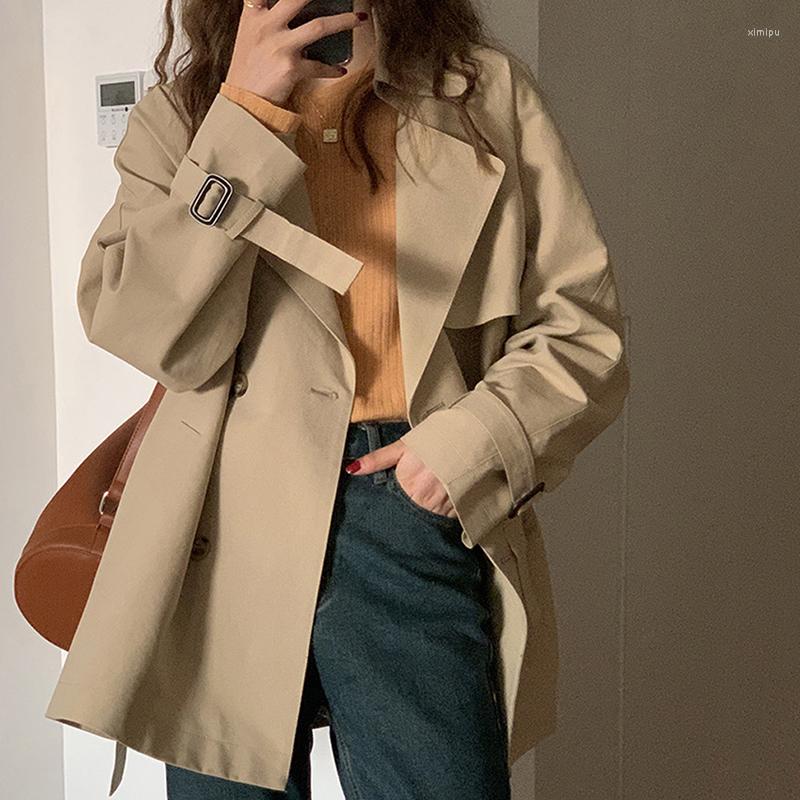 

Women's Trench Coats Spring British Style Short Women Windbreaker Solid Notched Collar Double Breasted Female Coat 2022 Fashion, Black