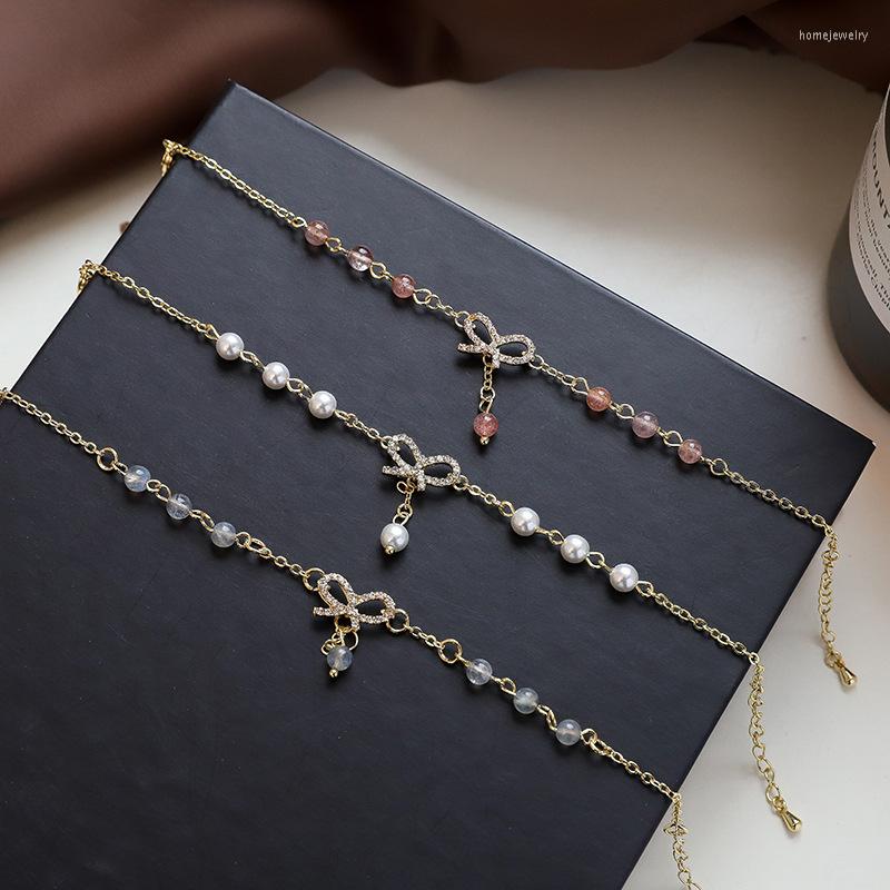 

Link Bracelets Synthetic Beads Charm Bracelet Bow-knot Pendant Metal Chain Adjustable Bangle For Women Girl Jewelry Accessories Bijoux