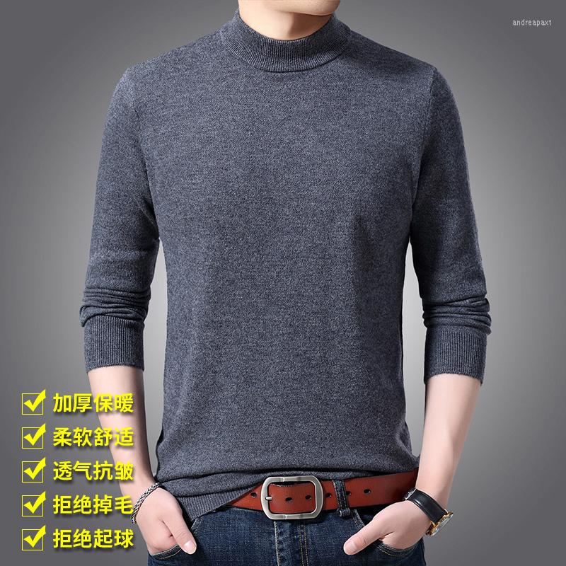 

Men' Sweaters Man Thicken Cashmere Sweater Mock Neck Jumper Winter Male Casual Solid Warm Clothing Pullovers, Black