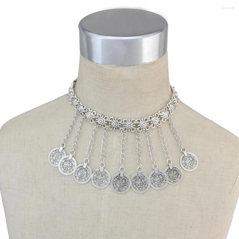 

Choker Afghan Turkish Long Coin Necklace For Women Vintage Hollow Flower Bib Chain Summer Beach Bijoux Femme Collares Jewelry