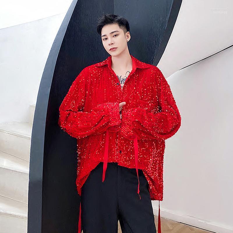 

Men's Casual Shirts Men's Tuxedo Shirt Sequins Patch Long Sleeve Slim Fit Prom Dress Blouse Black Red Party Club Wedding Social Vintage