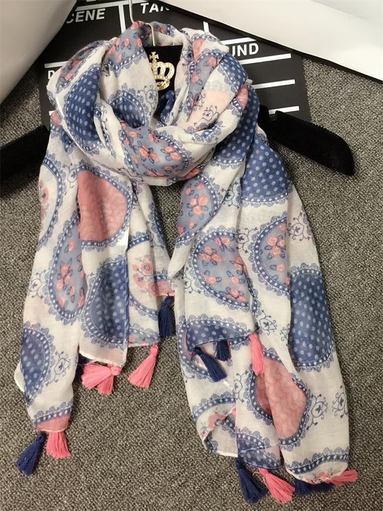 

Scarves 2022 Est Women Circle Floral Printed Tassel Scarf Flower Pattern Shawl Wrap Hijab 10pcs/lot