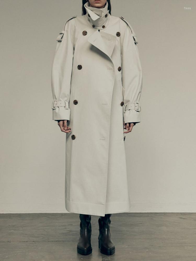 

Women' Trench Coats Autumn Classic Double-breasted Lime Khaki Coat High Quality Elegant Fashion Women Jacket Solid Color Long Tops, Gray