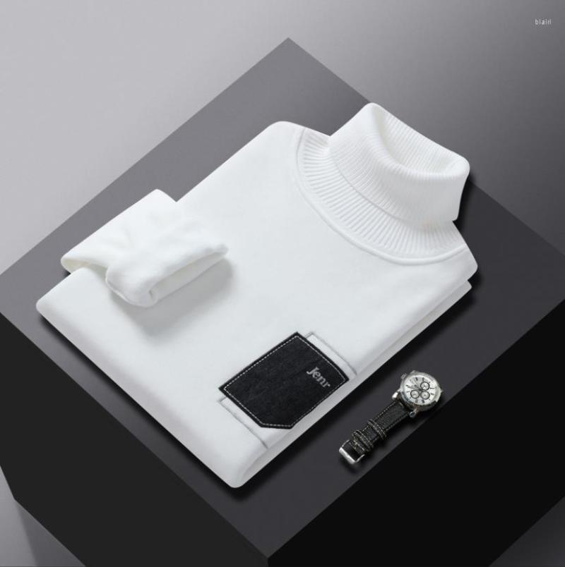 

Men's Sweaters Winter Men's Fleece Turtleneck Slim Knitted Pullovers Men Solid Color Casual Male Warm Knitwear 707-2, Black