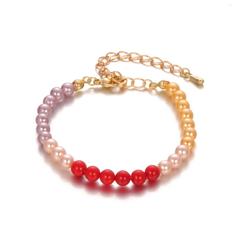 

Link Bracelets 2022 Fashion Gold Silver Colorful Beads Chain Hamdmade Bracelet For Kids Retro Jewelry Accessories Holiday Gift