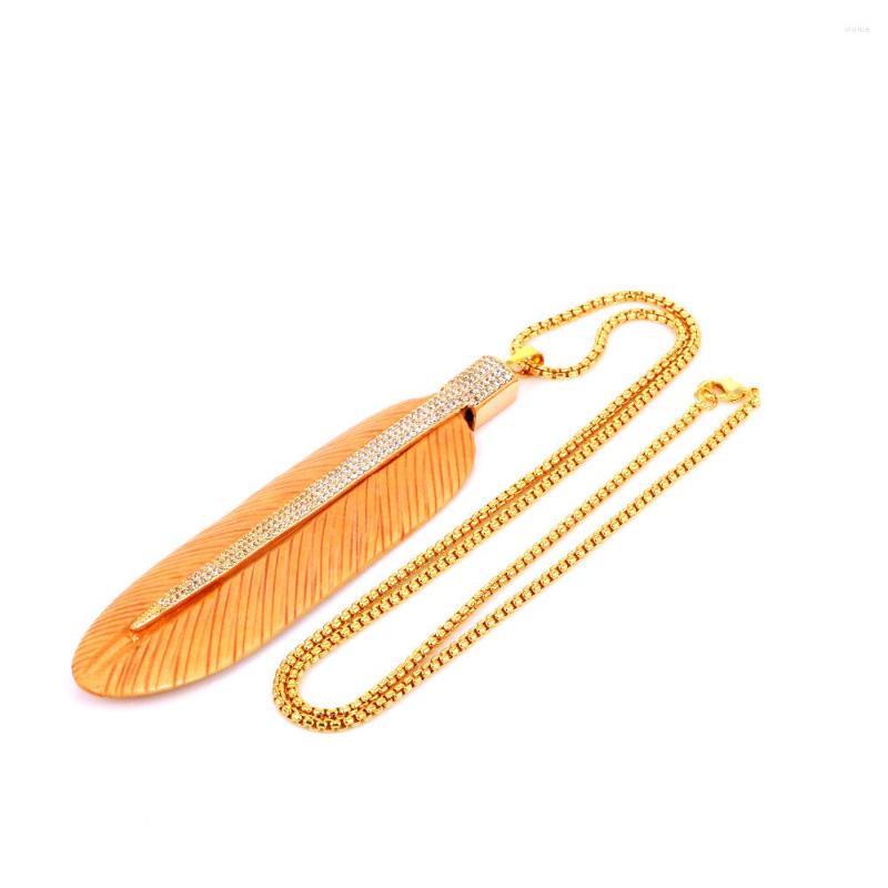 

Pendant Necklaces Fashion Amazing Long Feather Bone Unique Design Hematite Bead Necklace With CZ Micro Pave Jewelry