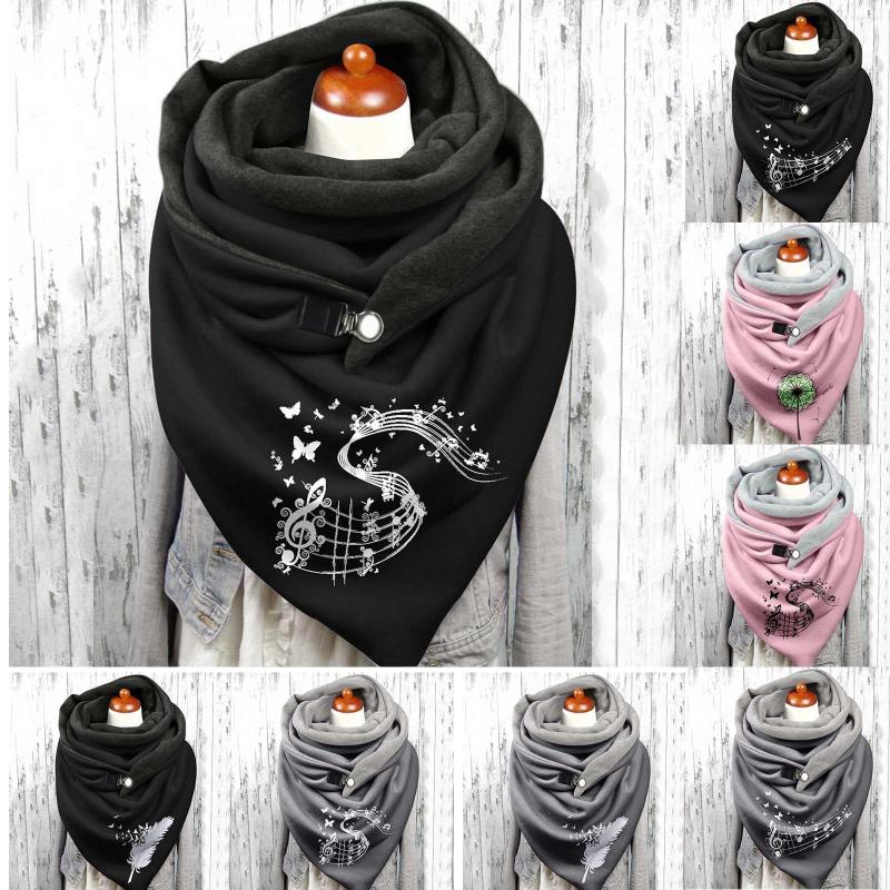 

Scarves Winter Women Scarf Printing Button Soft Wrap Casual Warm Shawls Vintage Multifunction Cashmere Foulard