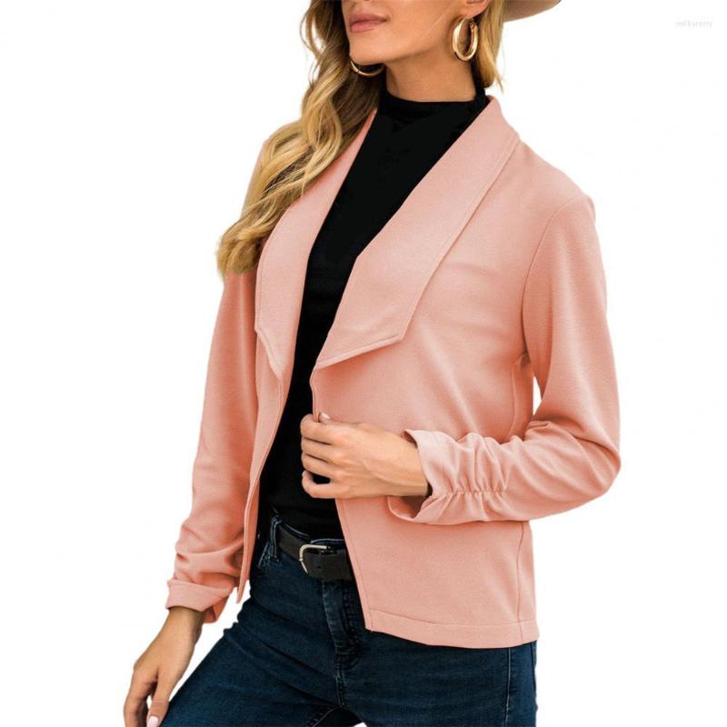 

Women' Suits Office Lady Blazer Solid Color Shirring Cuff Autumn Winter Lapel No Button Irregular Jacket For Daily Wear, Pink