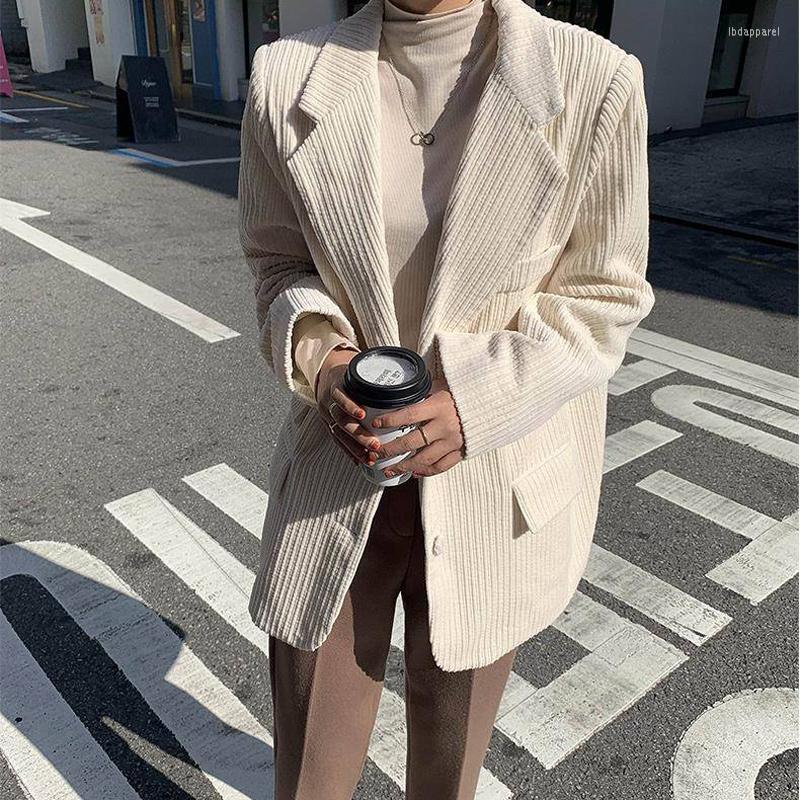 

Women' Suits Herstory Spring Corduroy Blazer Women Single Breasted Oversized Female Jacket Casual 2022 Elegant Femme, Black