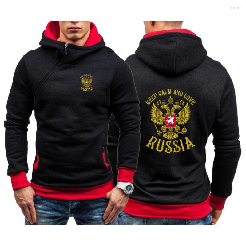 

Men's Hoodies 2022 Spring Autumn Russia Badge Gold Eagle Printing Men's Slim Thick Pullover Male Diagonal Zipper Sweatshirt