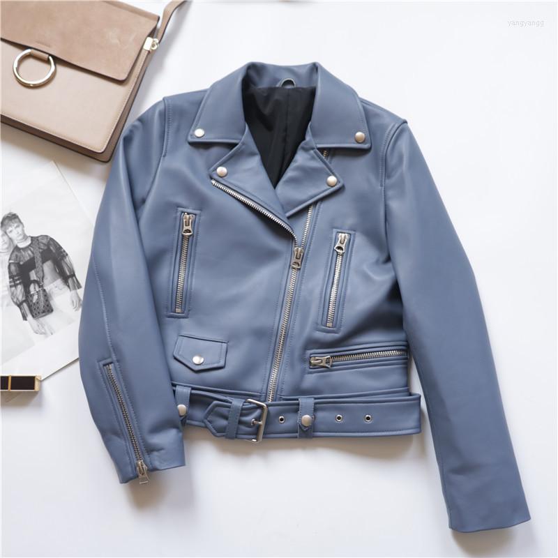 

Women's Leather Genuine Jacket Spring Autumn Women Clothes 2022 Real Sheepskin Coat Female Streetwear Bomber Jackets MY, Champagne brown