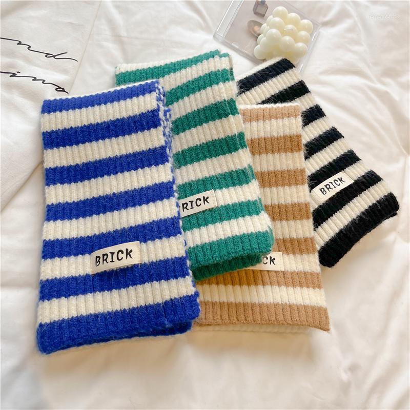 

Scarves Fashion Striped Warm Knitted Scarf For Women Soft Neck Tie Long Skinny Cashmere Female Winter Woolen Yarn Neckercheif