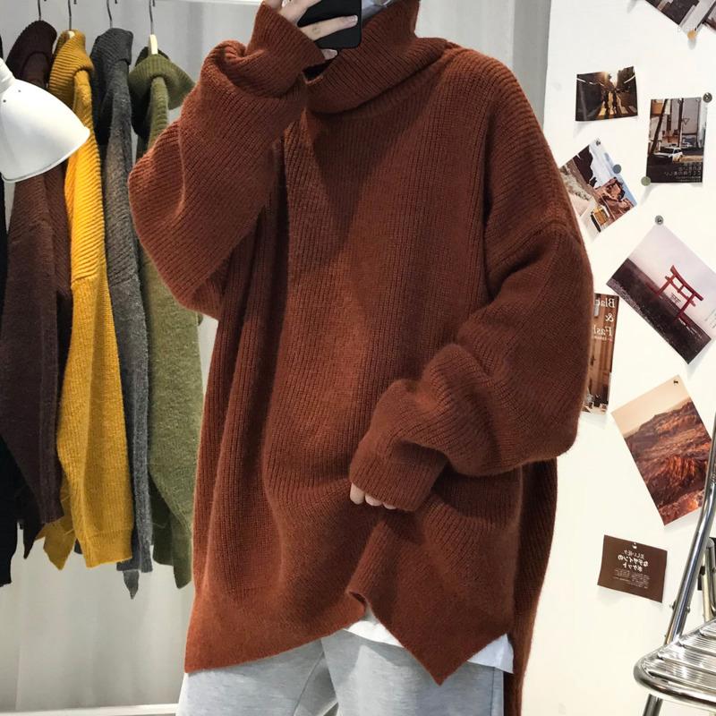 

Men's Sweaters Winter Thick Turtleneck Sweater Men's Warm Fashion Casual Retro Knitted Pullover Men Loose Korean Oversize Mens Clothes, Black