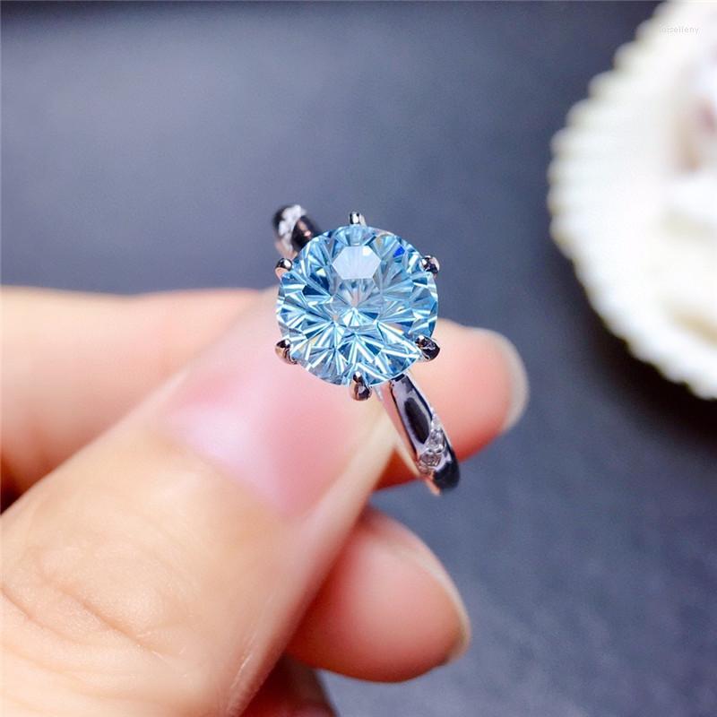 

Wedding Rings 2ct Aqua Blue Zircon Opening Ring Classic 6 Prong Round Stone Vintage Silver Color Engagement For Women Party
