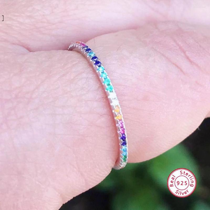 

Cluster Rings Kameraon 925 Sterling Silver Colorful CZ Thin Finger 1.5mm Stack-able For Women Wedding Engagement Fashion Female Jewelry