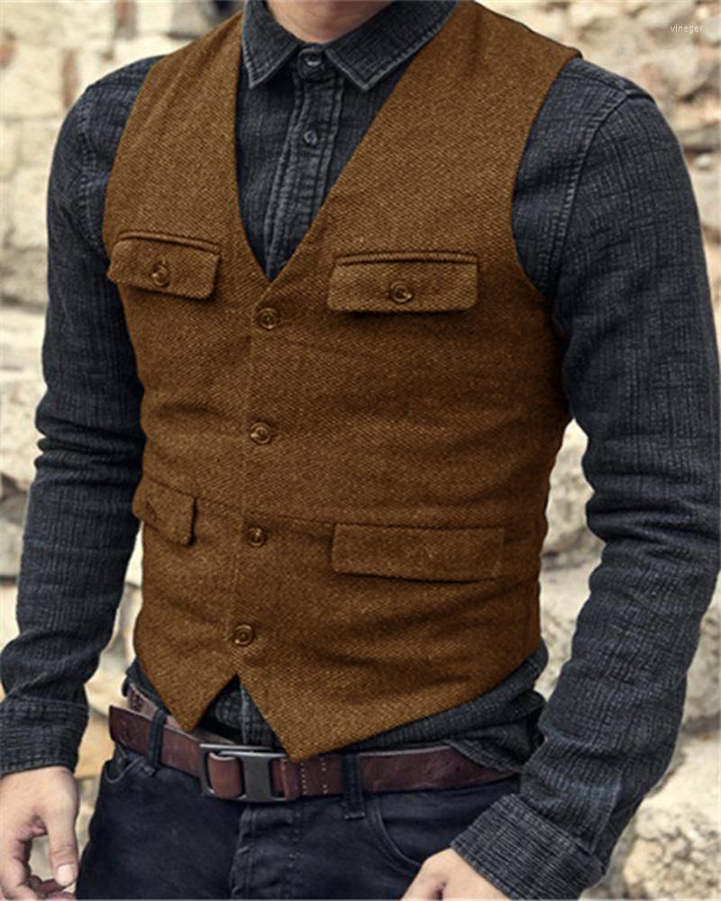 

Men' Vests Men' Suit Vest V-neck 4 Button Retro Slim Fit Wedding Steampunk Waistcoat Western Denim, Burgundy