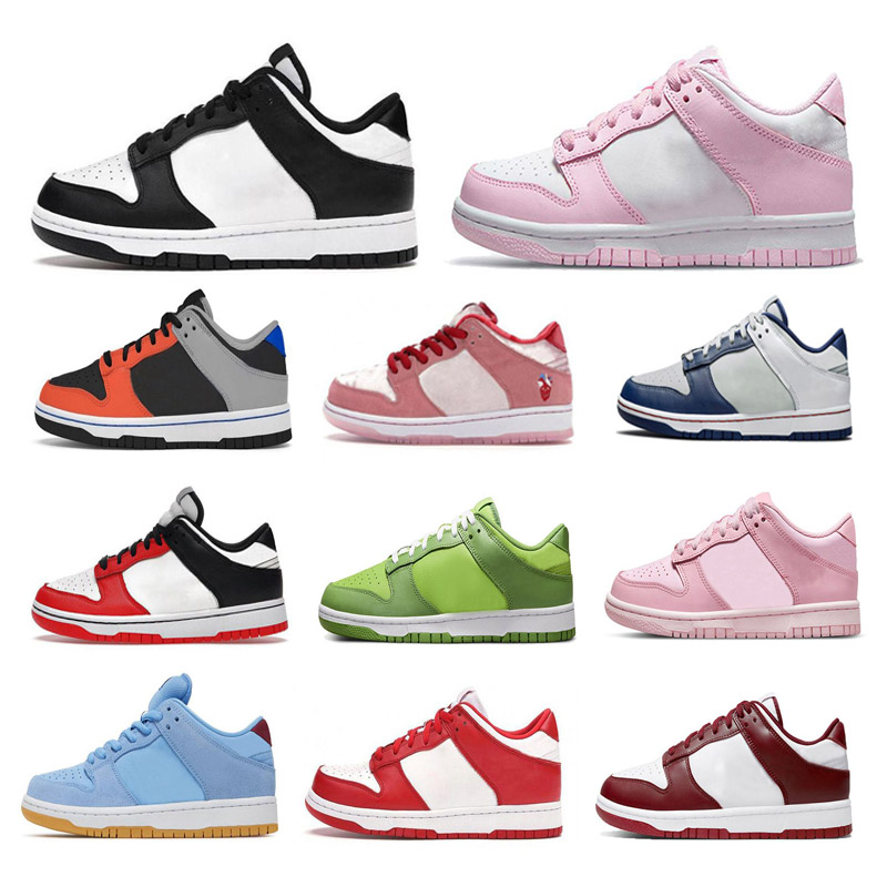 Chaussures de course pour enfants avec étiquette SBS Lows Baskets pour enfants Chlorophyll UNC University Rouge Noir Blanc Rose Bleu Garçon Fille