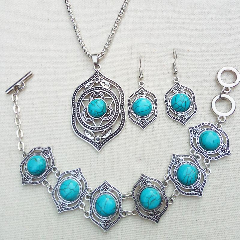 

Pendant Necklaces Fidelity Natural Turquoise Iron Wire Ethnic-Style Earrings Necklace Bracelets Ornament Set Raw Ore Jewelry Jade With