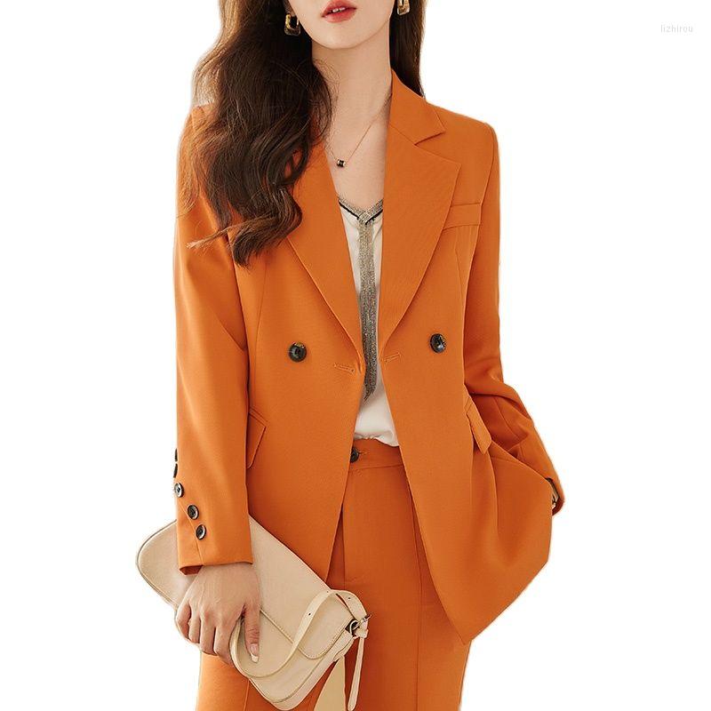

Women' Two Piece Pants Lenshin High Quality 2 Set Business Orange Pant Suit Single Breasted Blazer Office Lady Women Jacket And Flare, 2 pieces black suit