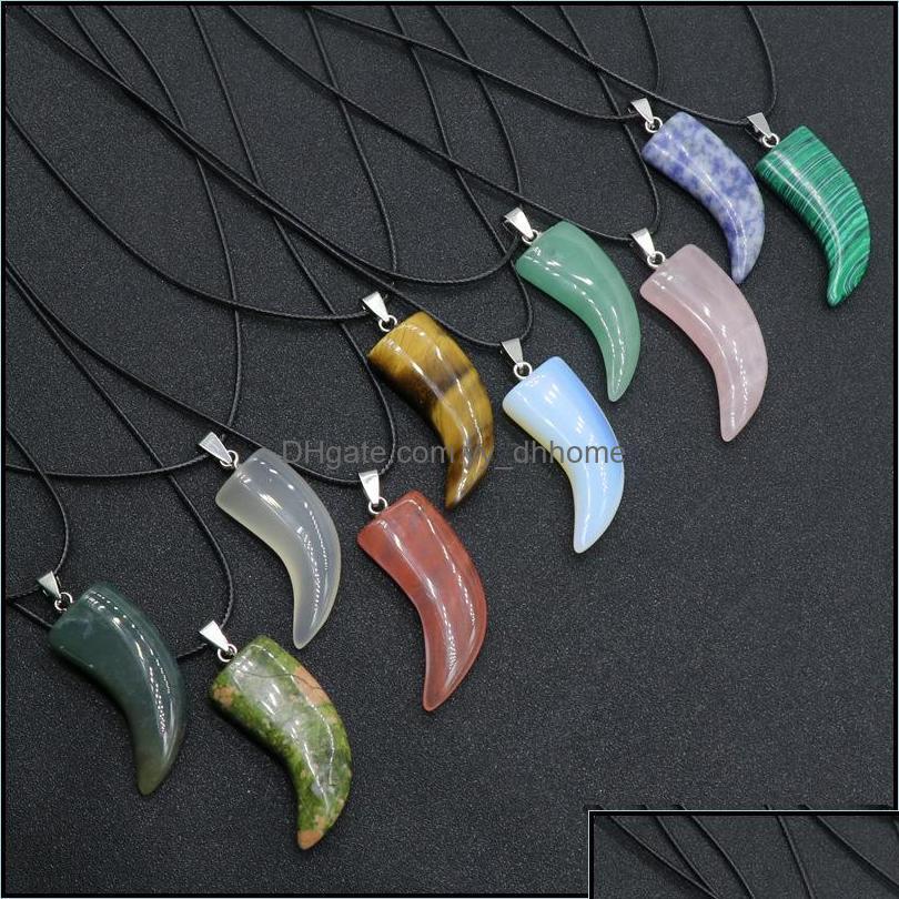

Pendant Necklaces Pendant Necklaces Pendants Jewelry Natural Stone Gem Carved Ox Horn Shape Rose Quartz Crystal Jade Onyx Necklace H Otdqv