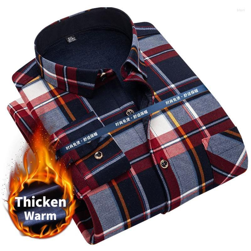 

Men's Dress Shirts Autumn Winter Mens Long Sleeve Plaid Warm Thicken Fleece Lined Shirt Fashion Soft Casual Flannel Plus Big Size L-5XL, S-85