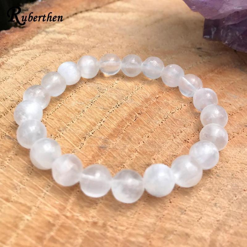 

Strand Ruberthen Natural 8 Mm Tanzania Selenite Bracelet White Light Clarity Beaded Wrist Mala Spirituality Chakra Healing