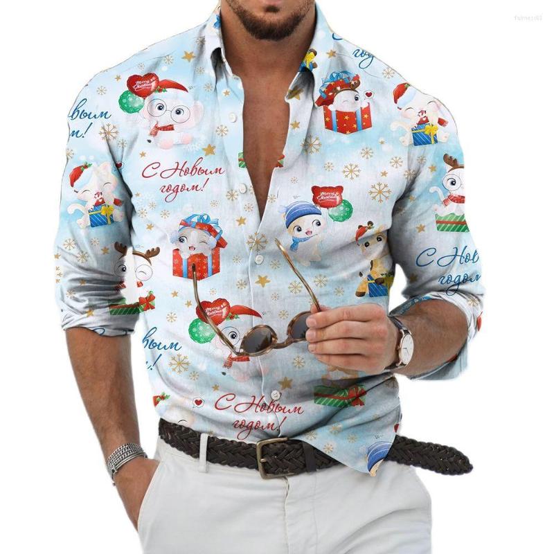 

Men's Casual Shirts Men's Shirt 3D Christmas Print Single-Breasted Tops Snowman Graphic T Fashion Trend Streetwear Long-Sleeved, Cm-00130