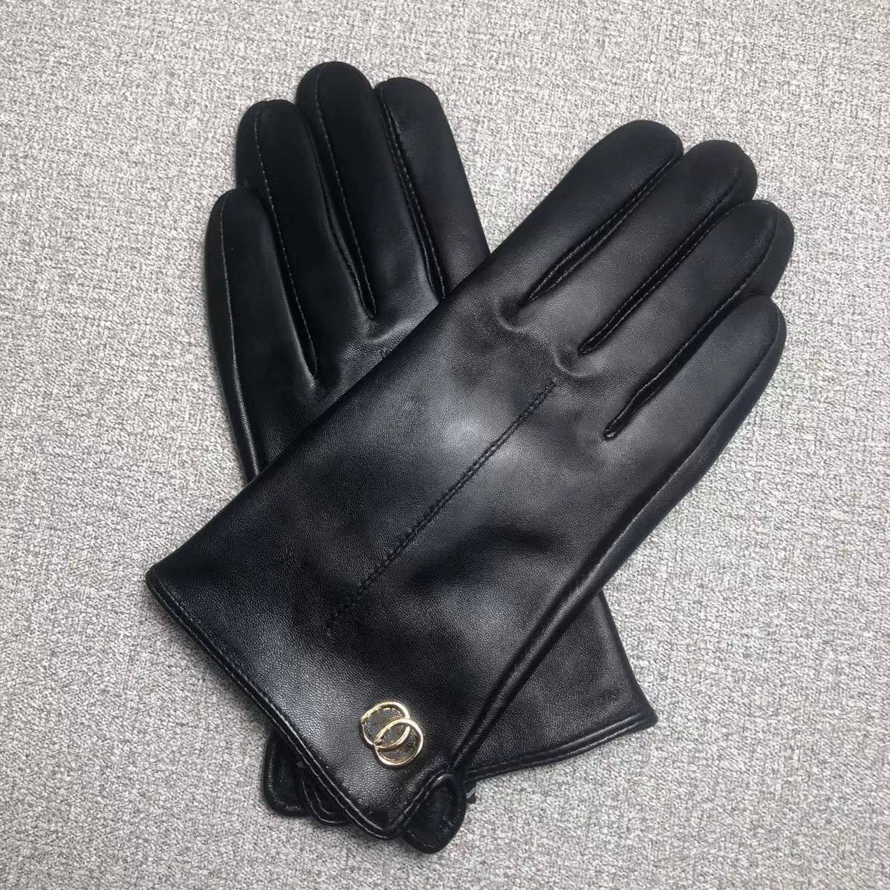 Canvas Gloves Designer For Women Full Letters Winter Luxury Gloves Gold Buckle Warm Wool Lining Fashion Genuine Leather Glove