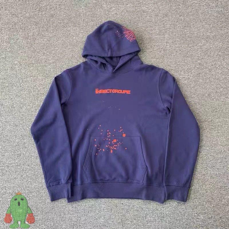 

Men' Hoodies Dark Blue Web Young Thug Sp5der 555555 Tracksuit Foam Logo Hoodie Sweatshirts