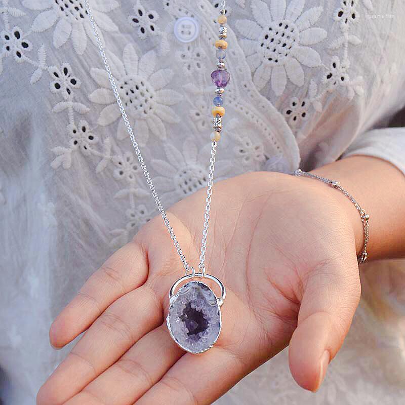 

Pendant Necklaces 2022 Crystal Druzy Fluorite Necklace Healing Earth Dropship