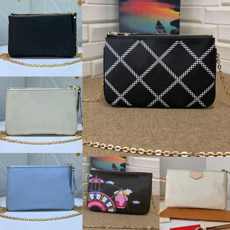 

fashion womens double zip pochette chain bags women empreinte shoulder bag designer high quality flower printed crossbody embossing handbags TFEB 7MXT, I need see separate product