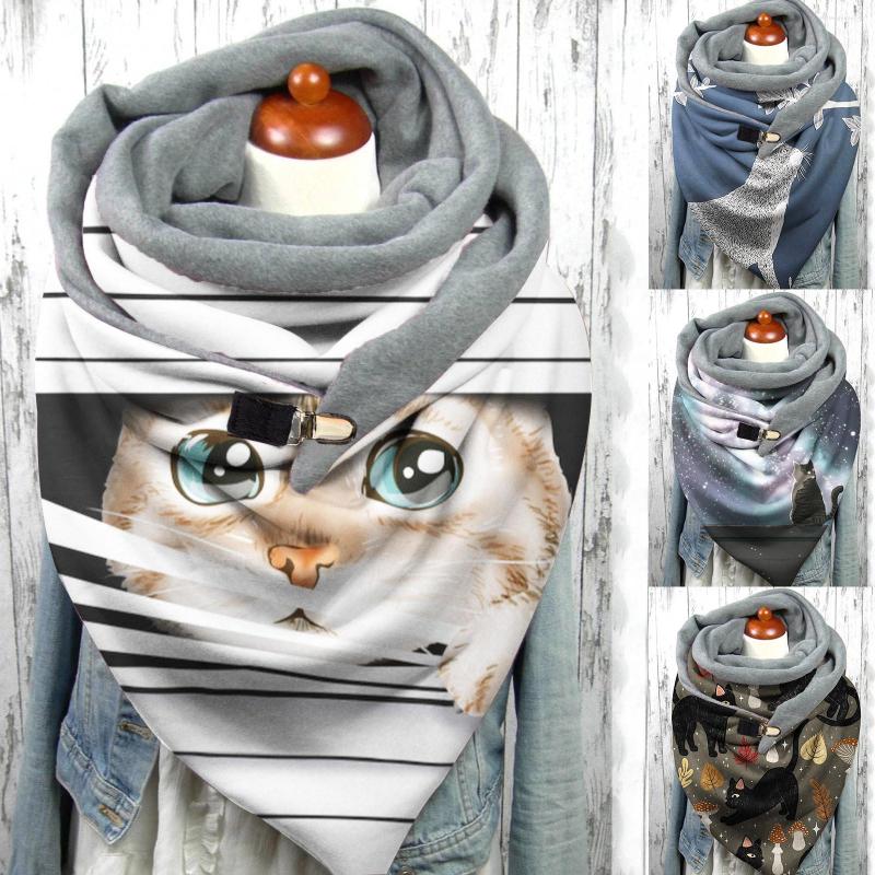 

Scarves Scarf Tie Wrap Print Women Button Warm Casual Soft Shawls Winter Animal For